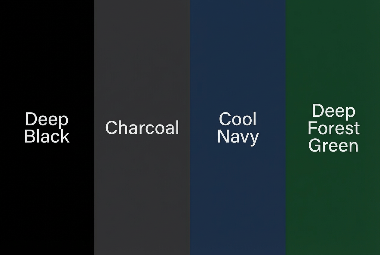 Sping Color Analysis (Avoid Colors): deep black, charcoal, cool navy, deep forest.