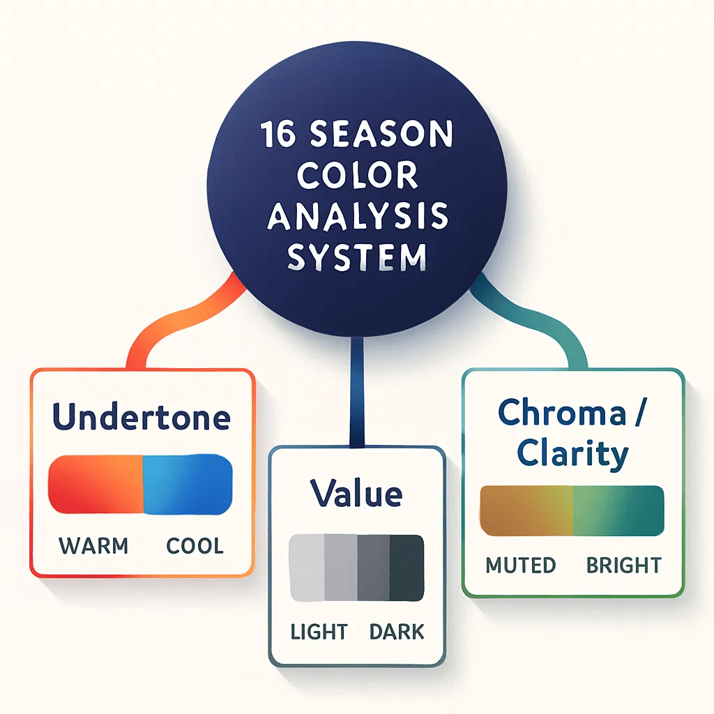 Three dimensions of 16 Season Color Analysis System.