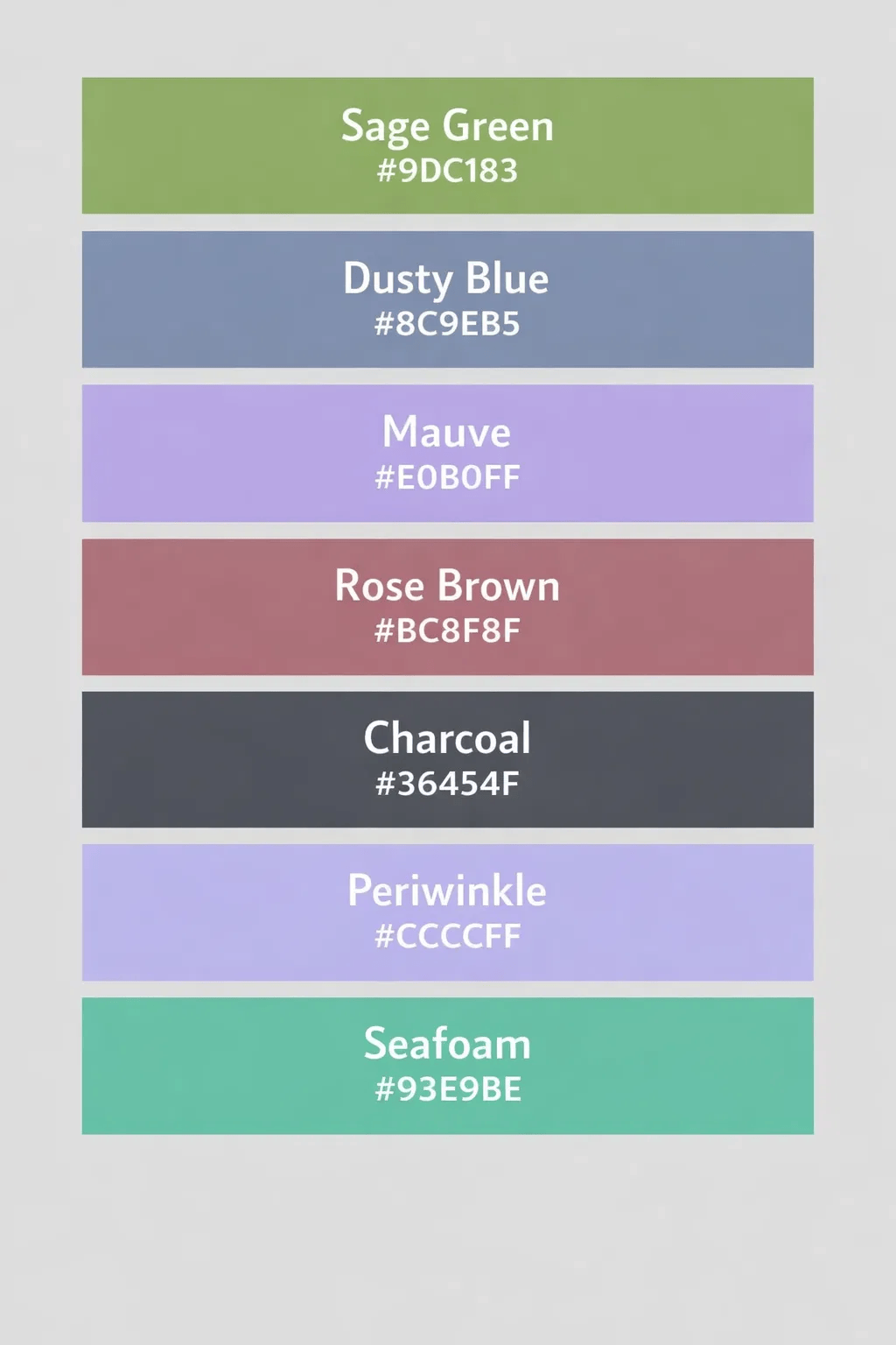 Complete Soft Summer color palette swatches including sage green, dusty blue, and charcoal with hex codes.