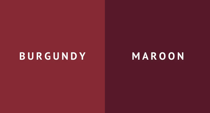 Side-by-side comparison of burgundy color vs maroon, showing their distinct deep red hues.