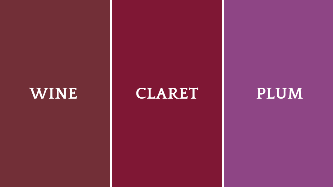 Burgundy color variations: wine, claret, and plum shades displayed side-by-side for comparison.