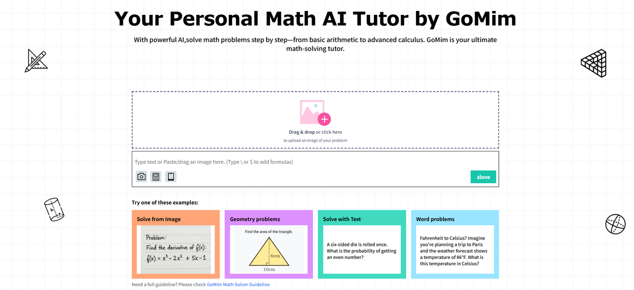 Interface of AI Math solver GoMim