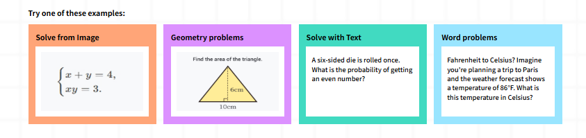 Some math problems that users can have a try without using their daily free credits.