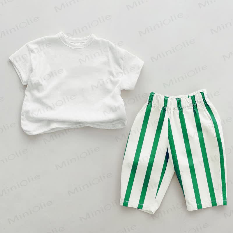 Custom Name COUSIN CREW Baby Green Striped 2-piece Set - White&Green - 2-3T - image 2