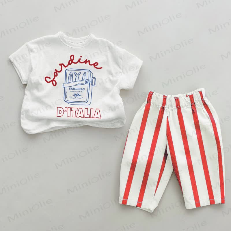 SARDINE D'ITALIA Baby Red Vertical Striped 2-piece Set - White&Red - 2-3T - image 1