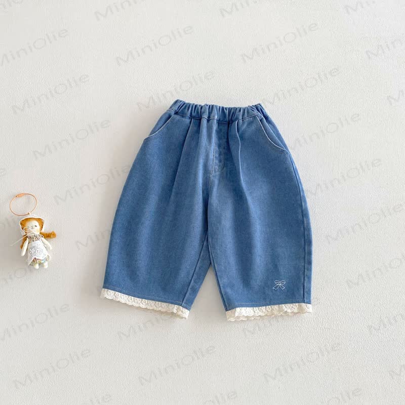 Baby Toddler Girl White Flower Top/Blue Denim Bow Pants - Blue Pants - 5-7T - image 3