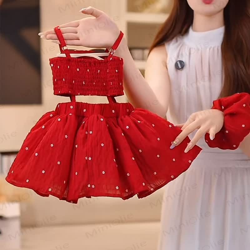 Toddler Girl Red Daisy Smocked Cutout Dress - image 2