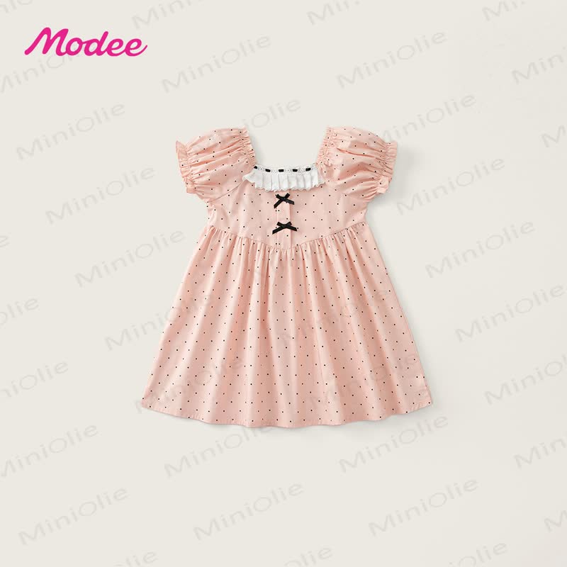Toddler Girl Vintage Polka Dot Cotton Dress - image 1