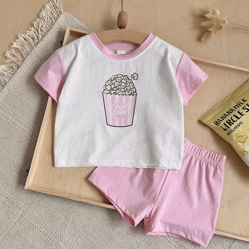 Baby Girl Pink Popcorn Print Cotton Set - Pink - 2-3Y - image 1