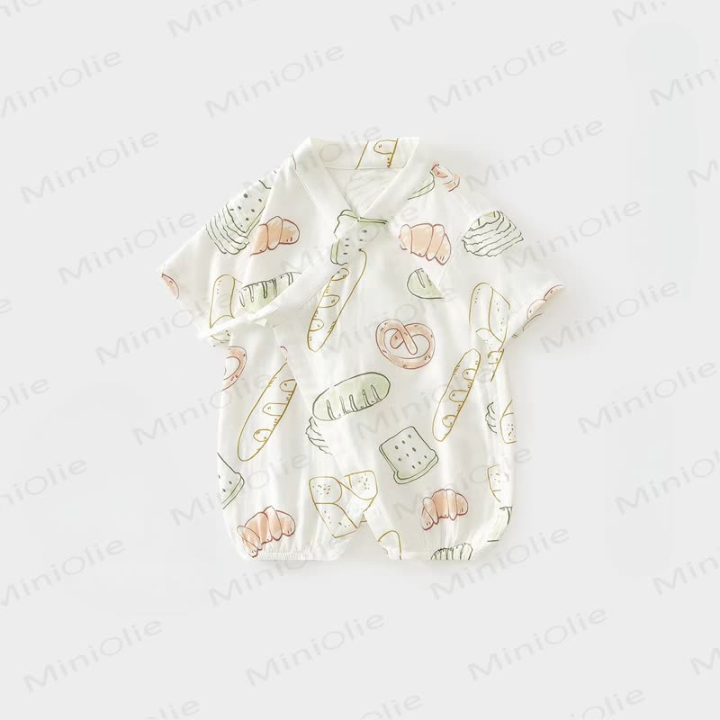 Baby White Fruit/Vegetable/Food Summer Wrap Front Romper - Bread - 15-22M - image 3