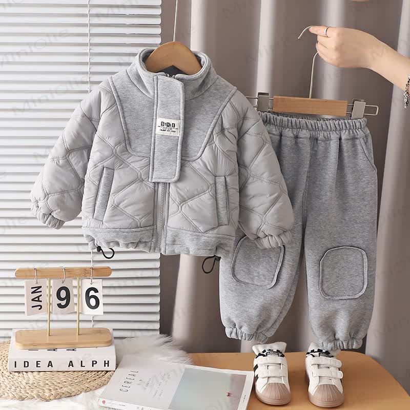 Toddler Boy Quilted Puffer Jacket and Pants Set - Gray - 4-5T - image 1