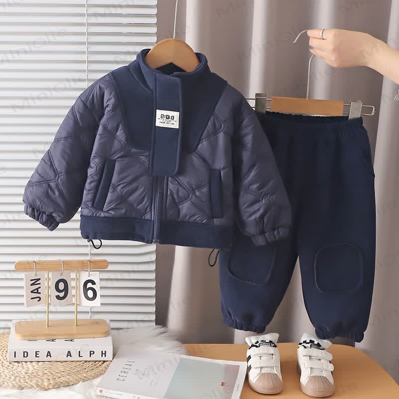Toddler Boy Quilted Puffer Jacket and Pants Set - Navy - 4-5T - image 2