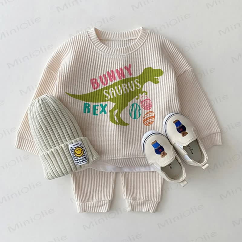 Baby Easter Bunnysaurus Rex Waffle 2-piece Set - Apricot - 18-24M - image 1