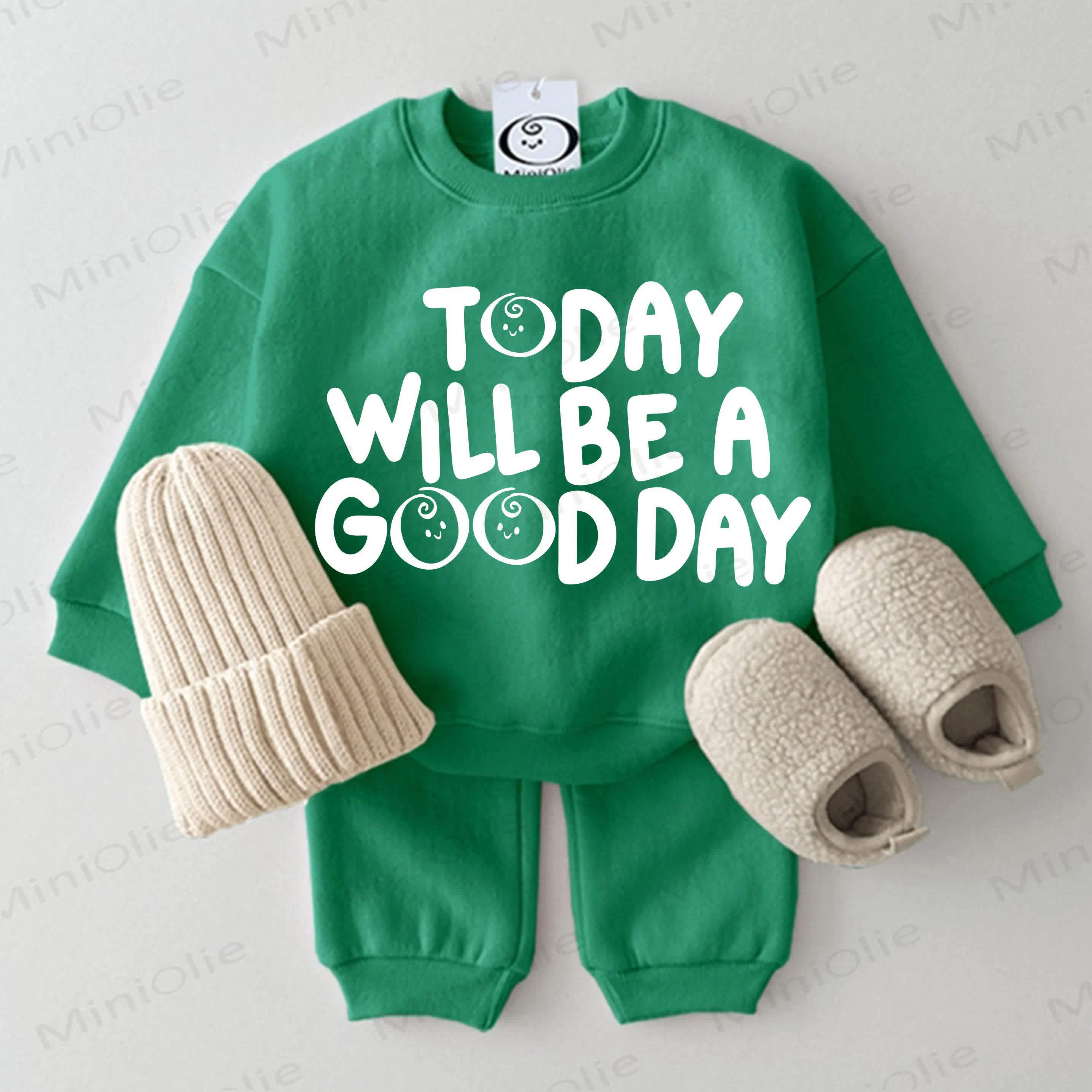 TODAY WILL BE A GOOD DAY Baby Sweatshirt 2-piece Set - Green - 2-3T - image 4