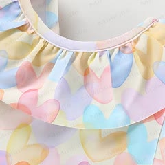 Toddler Girl Heart Print Ruffle Trimmed One-piece Swimsuit - image 3