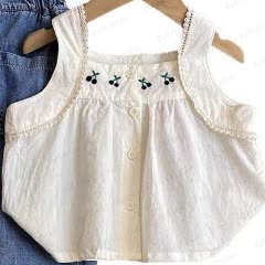 Toddler Girl Cotton Vest and Denim Pant Set - image 2