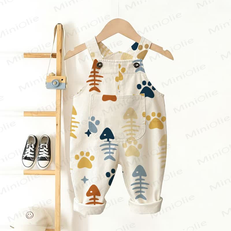 Baby Toddler White Fish Bones Woven Overalls  - White - 3-5T - image 1