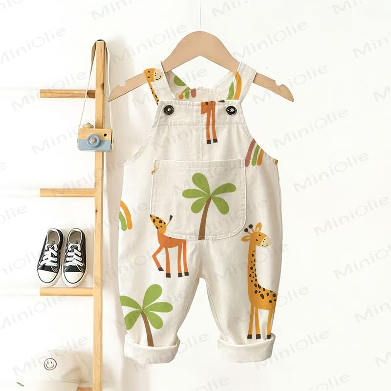 Baby Toddler White Giraffe Woven Overalls  - White - 3-5T - image 1