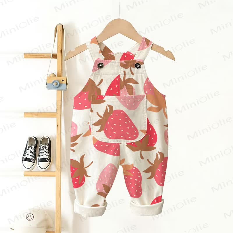 Baby Toddler White Strawberry Woven Overalls  - White - 3-5T - image 1