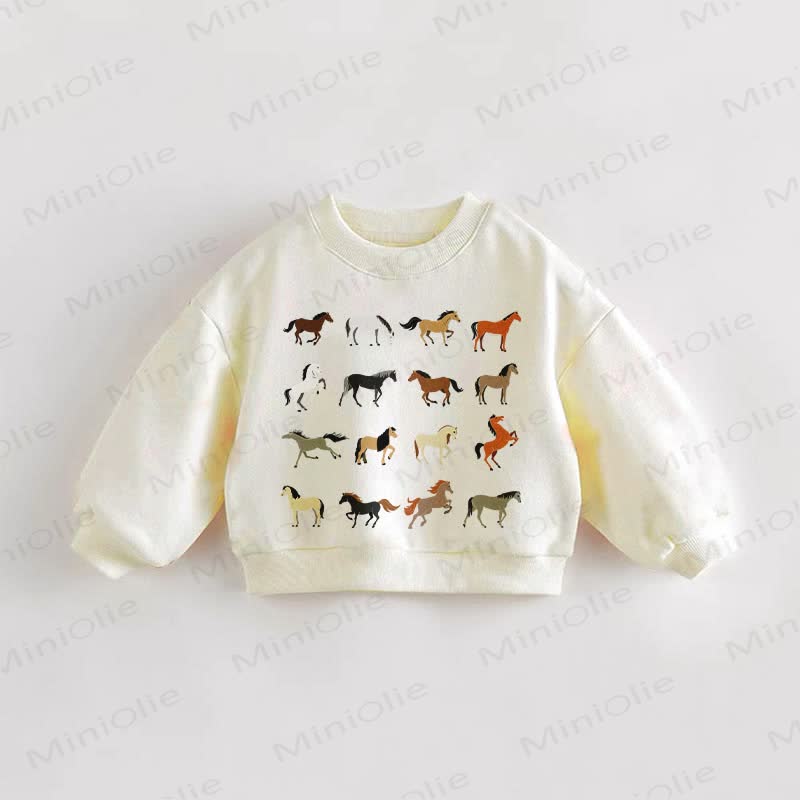 Baby Toddler Multiple Horses Sweatshirt - Cream - 3-5T - image 1