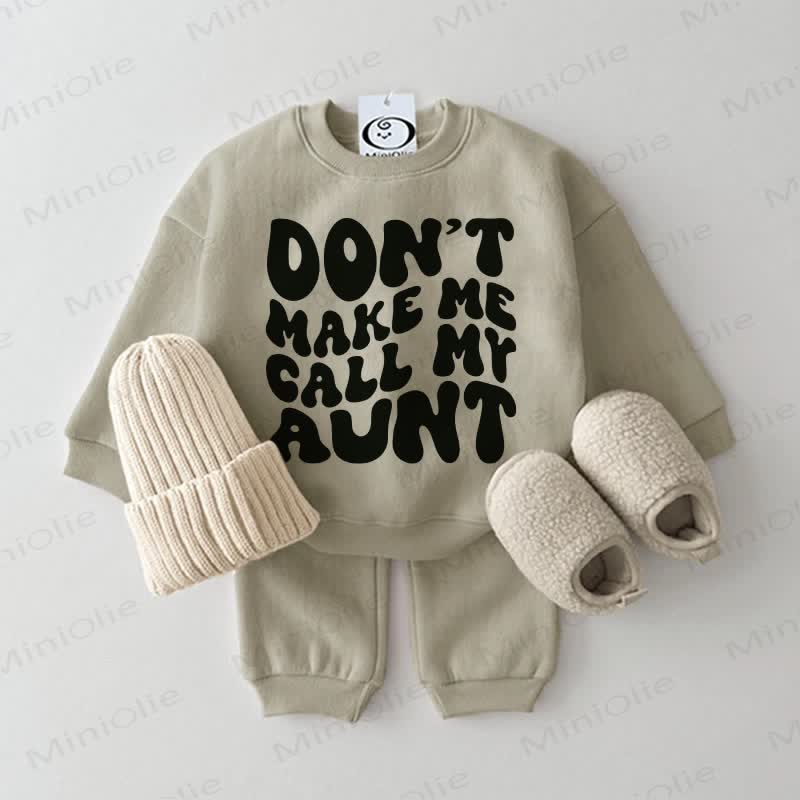 DON'T MAKE ME CALL MY AUNT Baby Sweatshirt 2-piece Grey Green Set - Grey Green - 2-3T - image 1