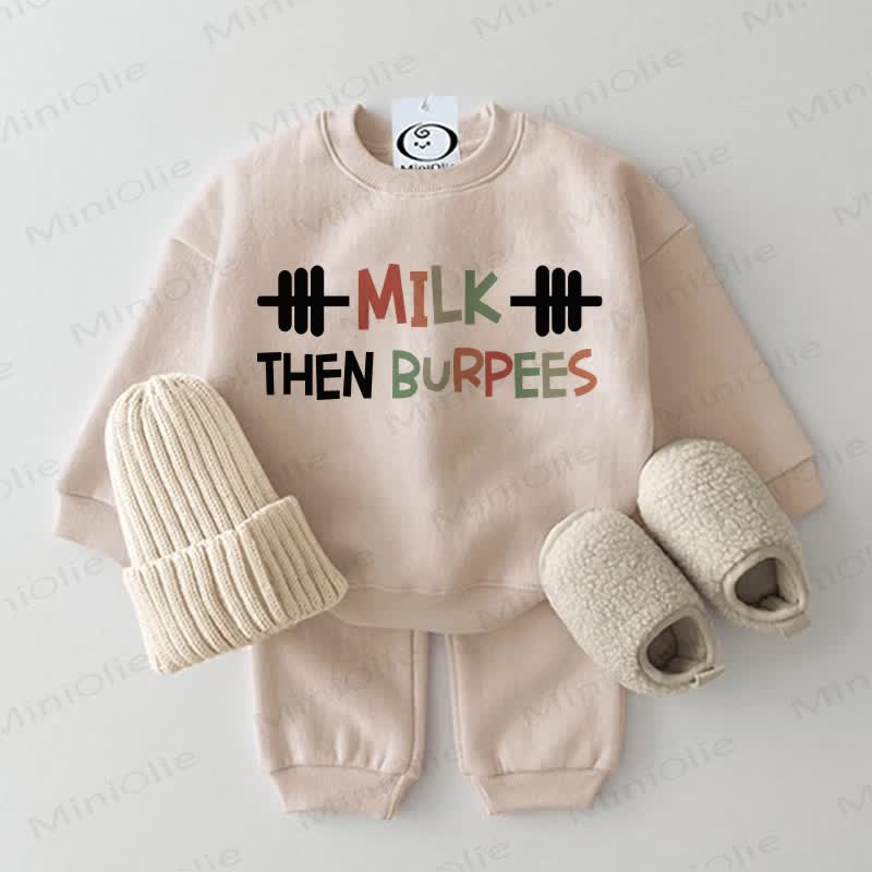 MILK THEN BURPEES Baby Sweatshirt 2-Piece Beige Set - Beige - 2-3T - image 1