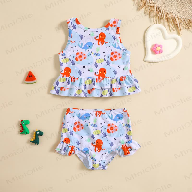 Toddler Girl Ocean Print 2pcs Swimsuit - Blue - 6-7T - image 1
