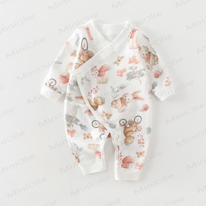 Baby Newborn Bunny Cotton Kimono Romper - Mushroom Bunny - 6-12M - image 2