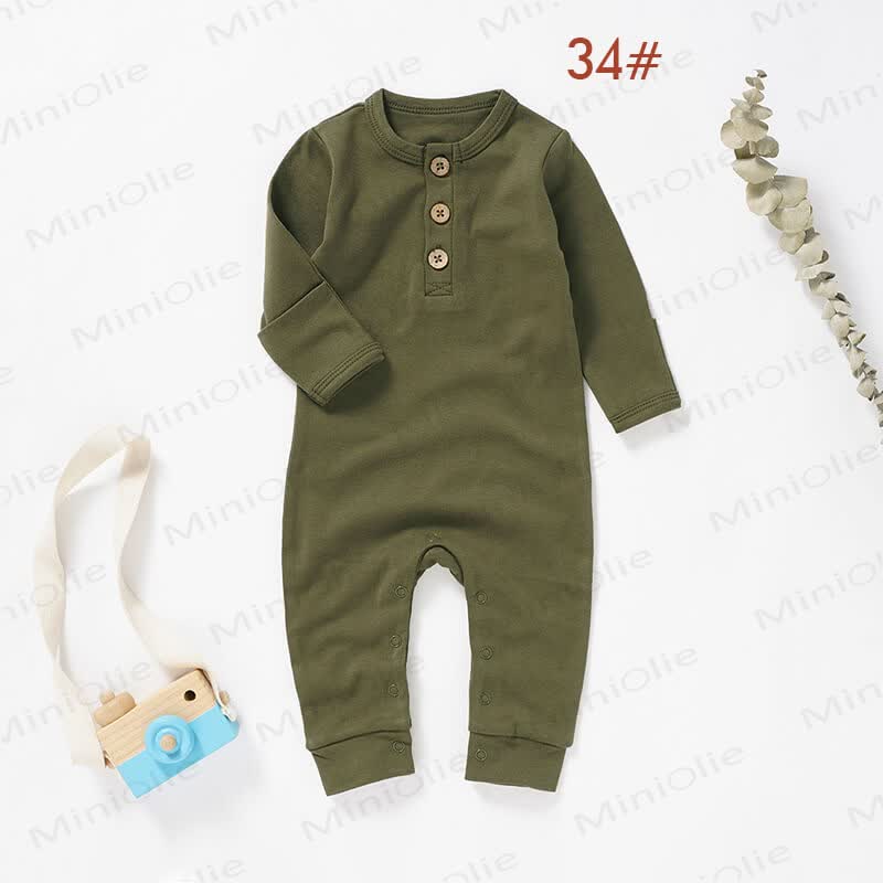 Baby Newborn Solid Color Button Romper - Dark Green - 18-24M - image 5
