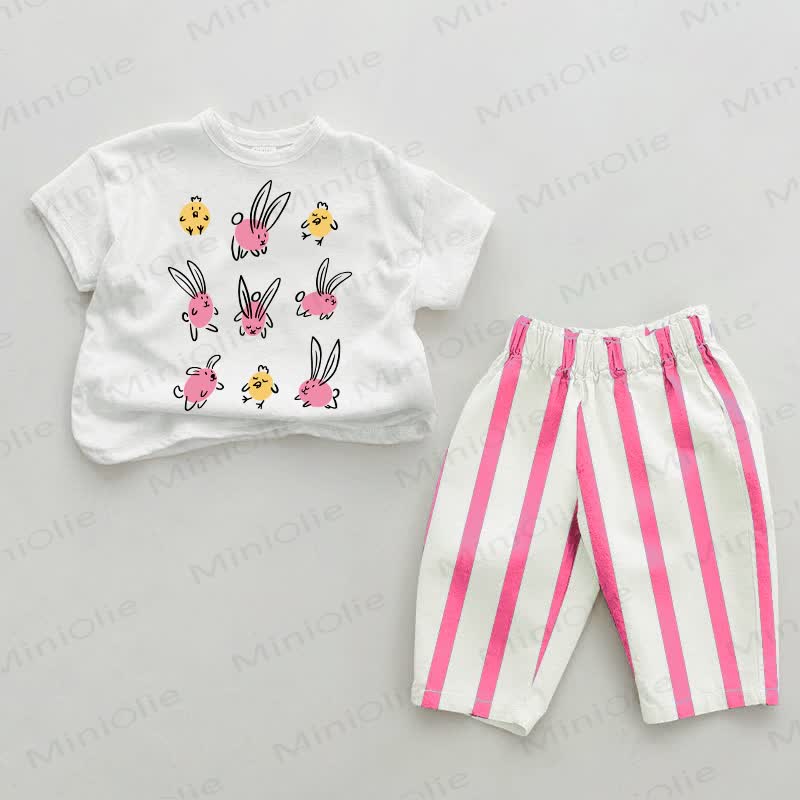 Baby Bunny Chick Pink Vertical Striped 2-piece Set - White&Pink - 2-3T - image 1