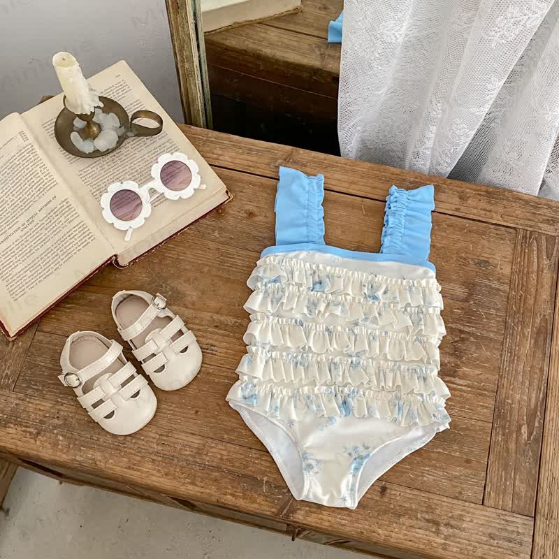 Toddler Girl Floral Blue One-piece Swimsuit - image 1