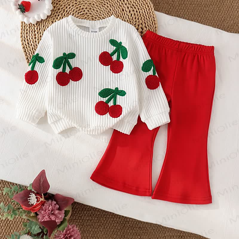 Baby Toddler Girl Cherry Knit Top and Pants 2-piece Set - Red - 2-3Y - image 1