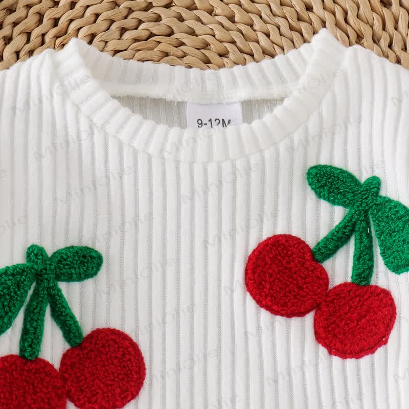 Baby Toddler Girl Cherry Knit Top and Pants 2-piece Set - image 3