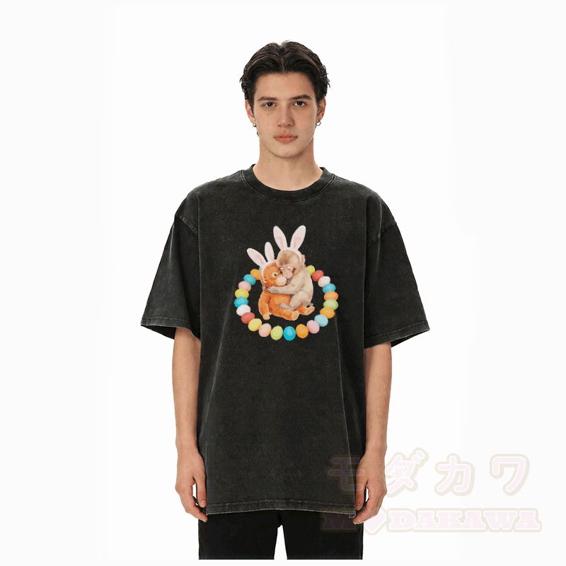 Easter Egg Monkey Graphic Modakawa Unisex Vintage Washed T-shirt - image 3