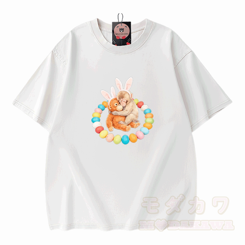 Easter Egg Monkey Graphic Modakawa Unisex Vintage Washed T-shirt - White - 5XL - image 10