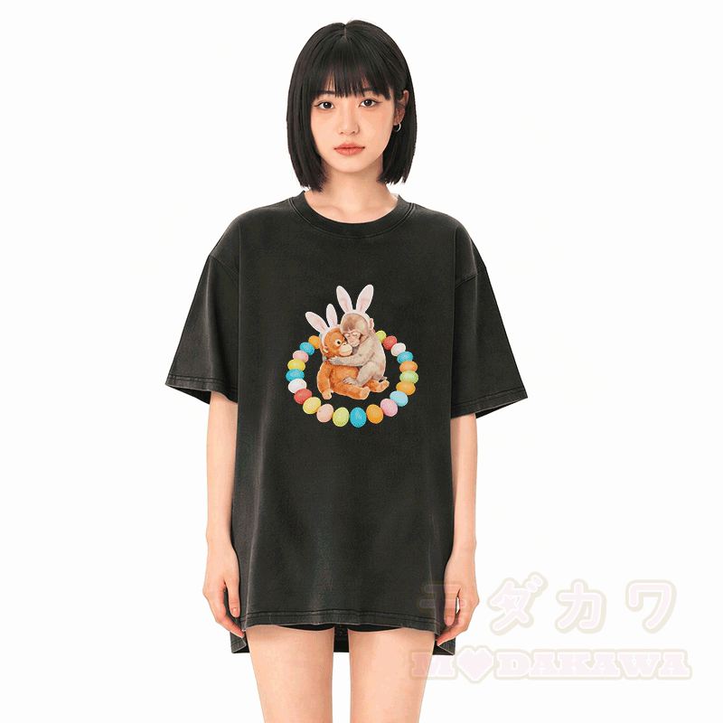 Easter Egg Monkey Graphic Modakawa Unisex Vintage Washed T-shirt - image 2
