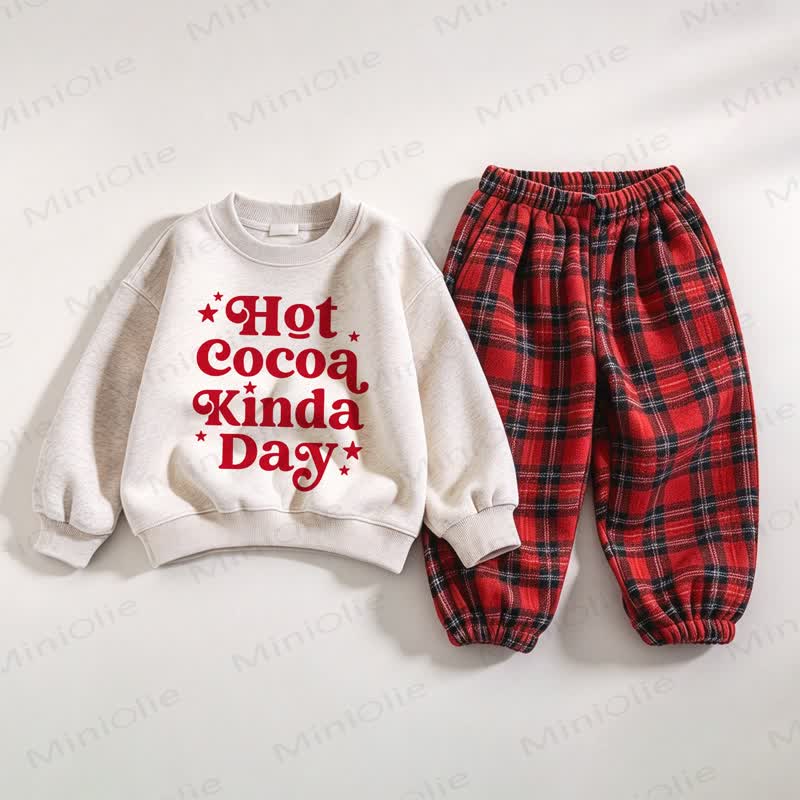 HOT COCOA KINDA DAY Kid Sweatshirt and Pants 2-piece Set - White&Red - 6-7T - image 1
