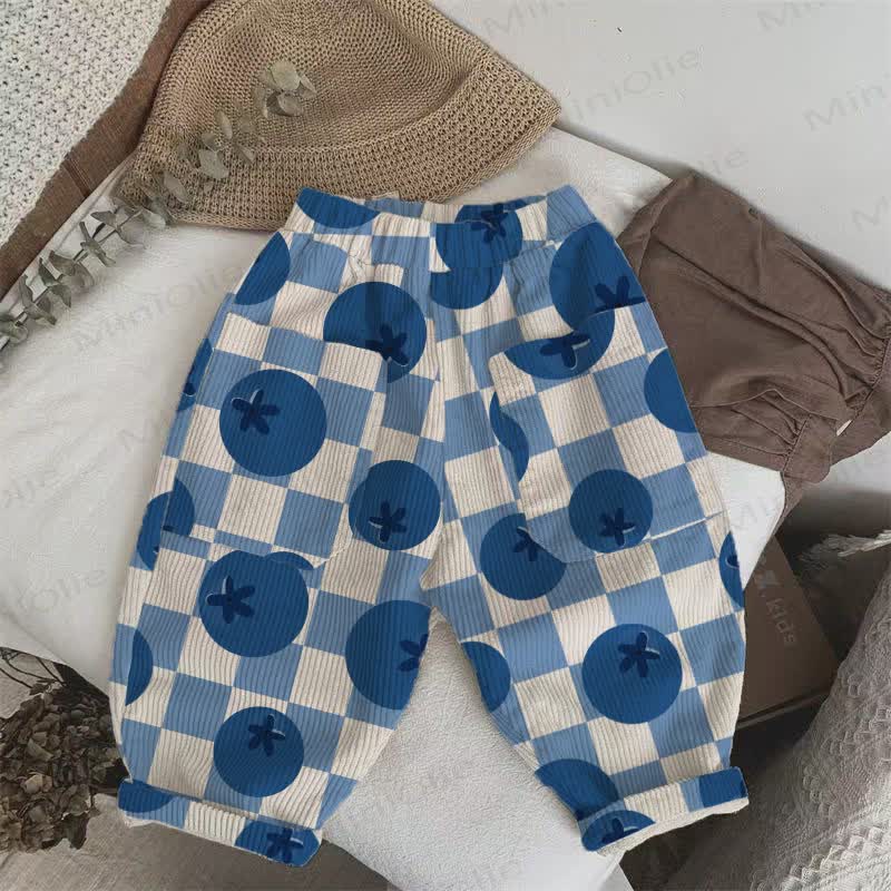 Baby Toddler Checkerboard Blueberry Corduroy Pants - Beige&Blue - 5-7T - image 1