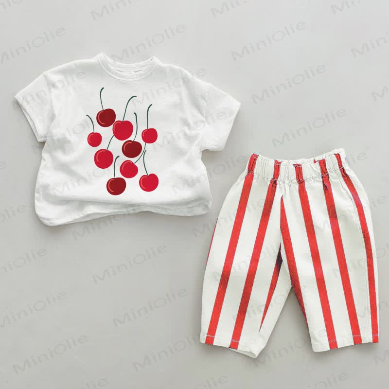 Floating Cherry Baby Red Vertical Striped 2-piece Set - White&Red - 2-3T - image 1