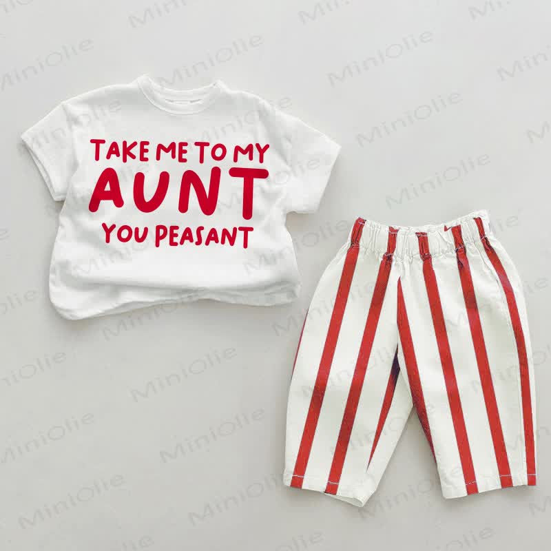 TAKE ME TO MY AUNT/UNCLE YOU PEASANT Baby Red Vertical Striped 2-piece Set - White&Red: AUNT - 2-3T - image 1
