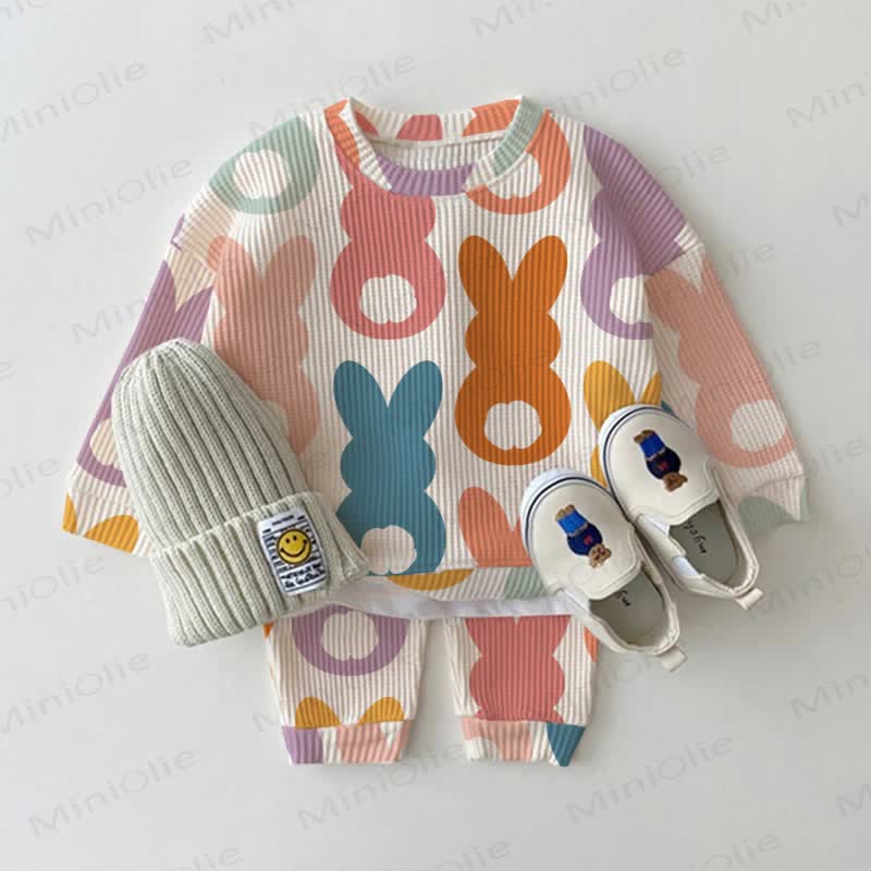 Baby Toddler Easter Bunny Waffle 2-piece Beige Set - Beige - 3-5T - image 1