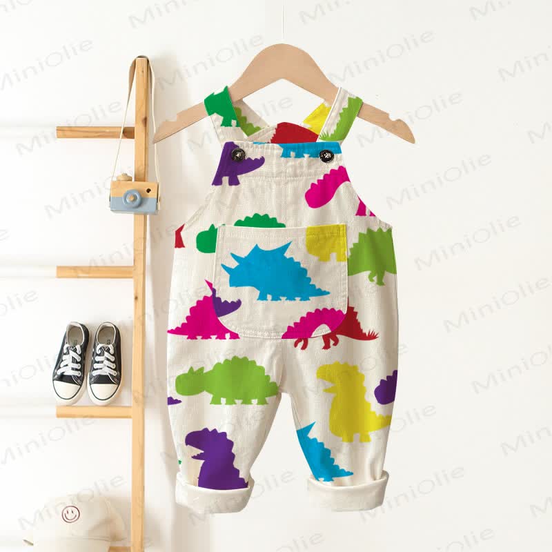 Baby Toddler Colorful Dinosaurs Overalls - Beige - 3-5T - image 1