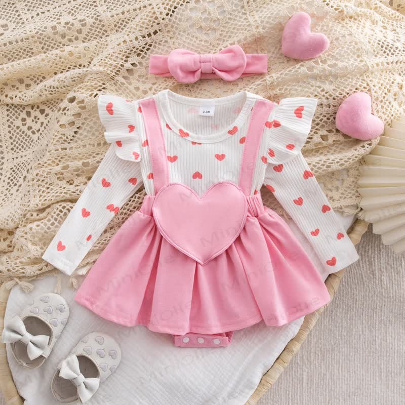 Baby Heart Fake 2pcs Bodysuit with Headband - Pink - 12-18M - image 11