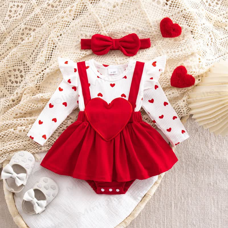 Baby Heart Fake 2pcs Bodysuit with Headband - Red - 12-18M - image 2