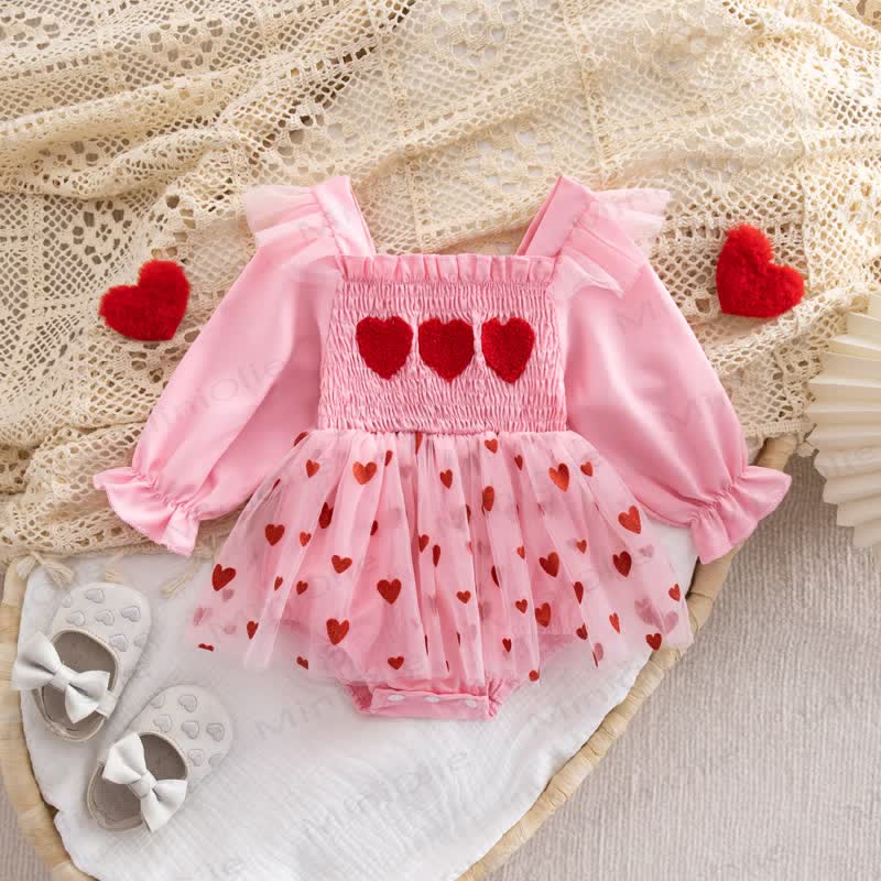 Baby Heart Embroidered Mesh Skirted Bodysuit - Pink - 12-18M - image 1