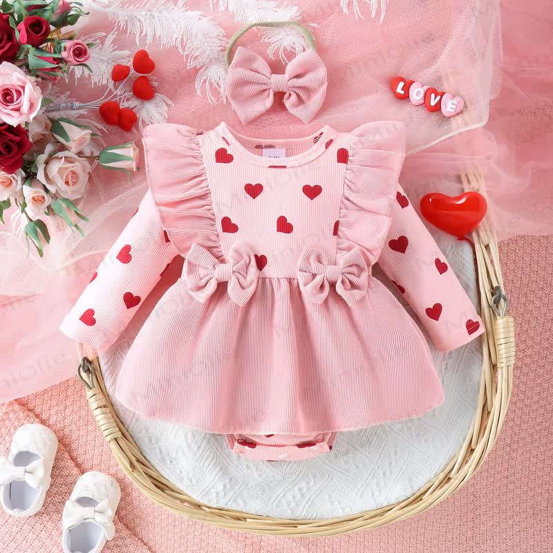 Baby Heart Corduroy Bodysuit with Headband - Pink - 12-18M - image 1