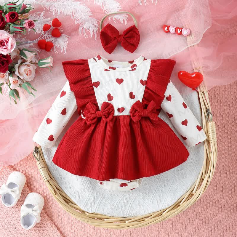 Baby Heart Corduroy Bodysuit with Headband - Red - 12-18M - image 8