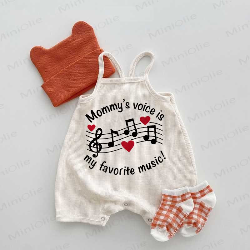 MOMMY'S VOICE IS MY FAVORITE MUSIC! Baby Waffle Suspenders Romper - Beige - 18-24M - image 1