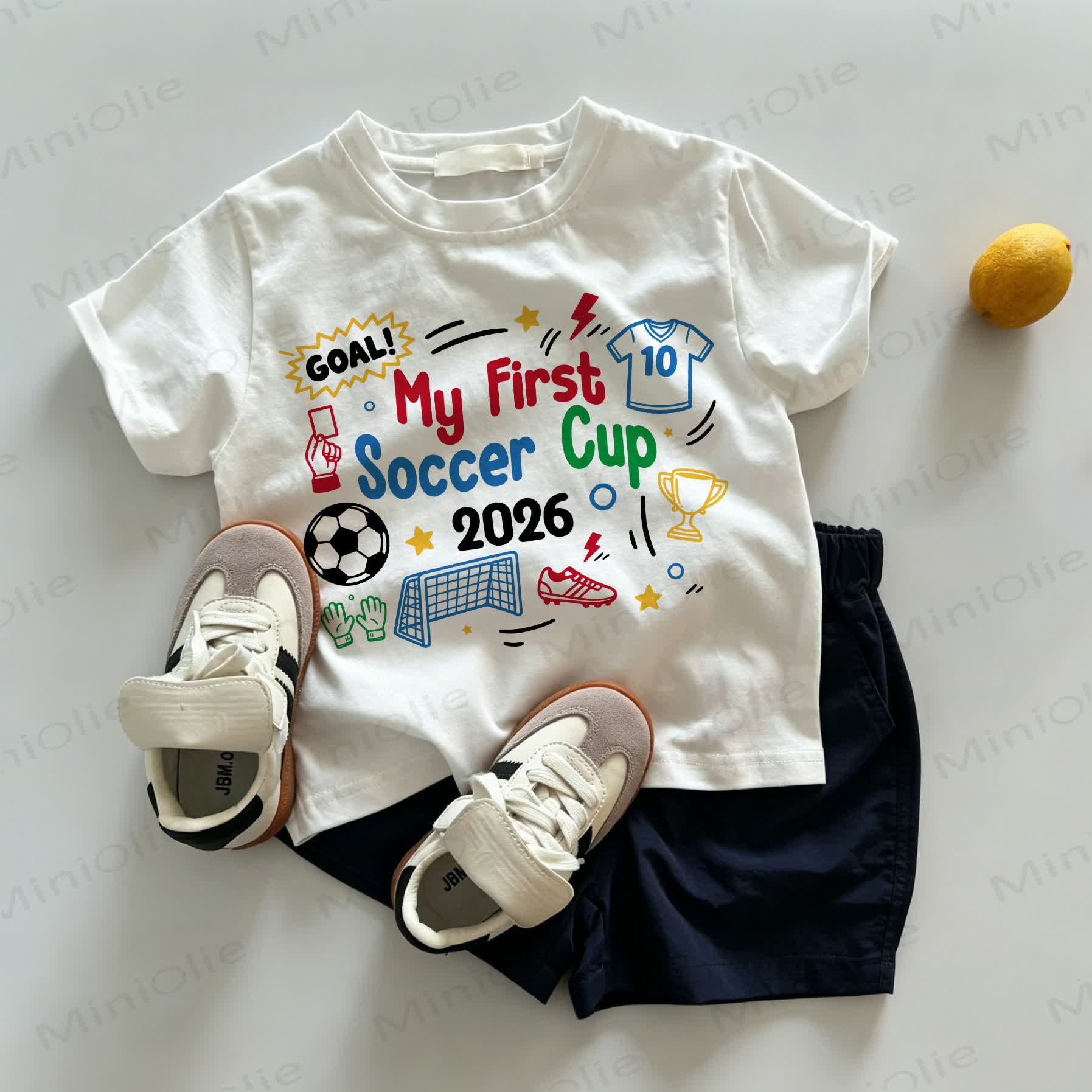 GOAL! MY FIRST SOCCER CUP 2026 Baby Toddler White Tee and Navy Shorts 2-piece Set - White&Navy - 3-5T - image 1