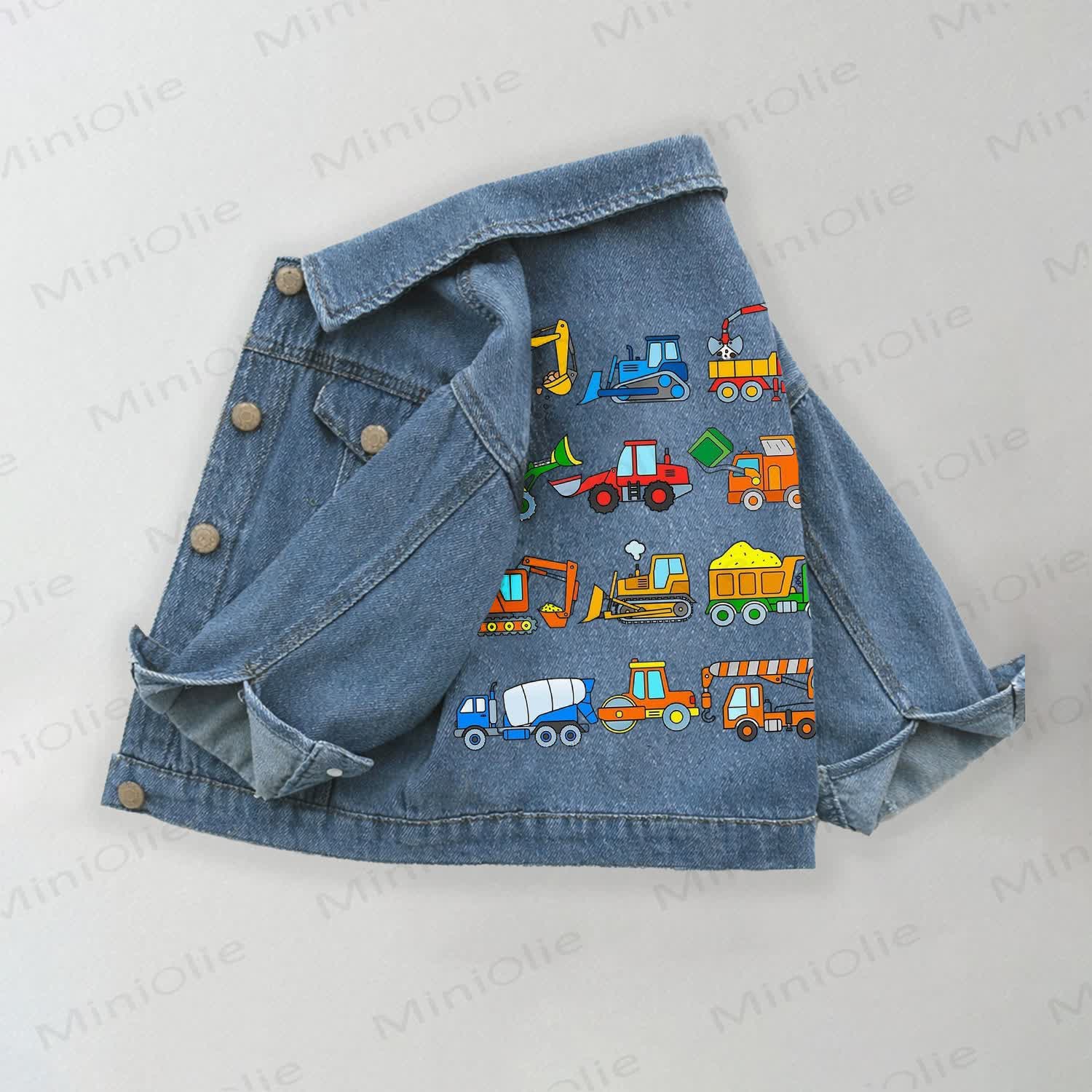 Toddler Kid Various Excavator Print Denim Jacket - Blue - 10-11T - image 1
